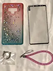 Samsung Note 9 Case/Kids Cute Case/Pink-Aqua/Ring Holder-wrist Strap/Flexible