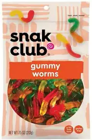 Snak Club Sour Gummy Worms 7.5 oz, 6 CT
