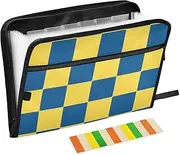 Yellow and Blue Checkerboard File Folders 13 Pockets A4 Letter Size Filing Wallet with Zipper Closure Expansion File Folder for Home Office