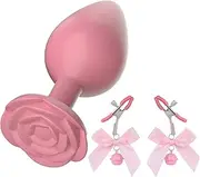 Women's Adjustable Nipple Clamp Sex Toy Silicone Training Butt Plug Flower-Shaped Base Butt Plug Couple Flirting Set