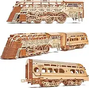 Wood Trick Atlantic Express Train 3D Wooden Puzzles for Adults and Kids to Build - 26.7x4 in - Rides up to 9 ft - Mechanical Locomotive Model Kit for Adults and Kids