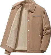 [Zylphorix] Men Corduroy Lined Cotton-Padded Jacket Long Sleeve Lapel Button Snap Solid Coat Winter Classy Cozy Warm Overcoat
