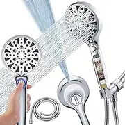 Tamefox Filtered Shower Head with Handheld, 8-Mode Spray Setting 2-Power Jet Mode Showerhead w/Pause Switch, 15 Stage Water Softener Filters for Hard Water Remove Chlorine (with SS Hose)