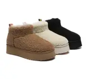 EVERAU® UGG Boots Sheepskin Wool Plush Ankle Ultra Platform Teddycozy - Sand / AU Ladies 7 / AU Men 5 / EU 38