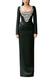 [TRACY STUDIO] WREN SHEATH SQUARE NECK DUCHESS SATIN FLOOR LENGTH DRESS PINK XXL