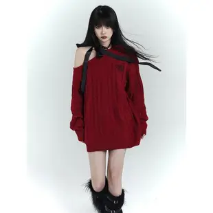 幽靈少女圣誕節氛圍感穿搭主題紅色毛衣女秋冬季2023新款新年戰袍