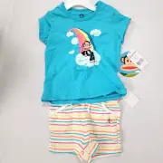 Paul Frank Girl's 2 piece outfit Shorts Shirt Size 24M 24 M Months Monkey Blue