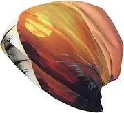 [QMNKLET] Beanie Hats for Men Women Soft Knit Cuffed Beanie Tiger Colorful Sunset Skull Cap Headwear Ski Hat, Black, One Size