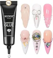MIZHSE Rhinestone Glue Gel, Nail Glue Gel for Rhinestone Super Strong Bling Gel for Nail Gem Glue Nail Charms Clear Adhesive Multifunctional 3D Gel Nail Art Decoration 15G