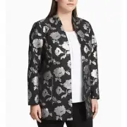 Calvin Klein NEW Jacquard floral jacket blazer black silver metallic 24W office
