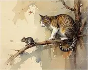 TAOPAOLAB Survival Rules Paint by Numbers Kit for Adults - DIY Cat and Mouse on Tree Branch Painting on Canvas 16x20 Inches, Acrylic Paint Set, Suitable for Beginners, Animal Art for Decoration/Gifts