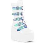 DEMONIA SWING-230 Women's Platform Goth Buckle Strap White Mid Calf Boots Sz 9