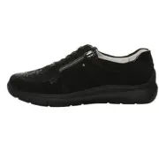 Waldlaufer H-Leonie WIDE FIT Black Nubuck Leather Flat Double Zip Lace Up Shoes