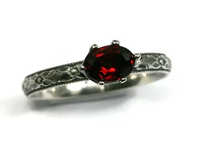 Oval AA Grade Red Garnet Ring Symmetrical Flower 925 Sterling Silver E-W