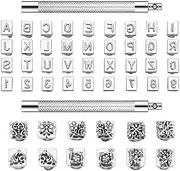 Voniecop 50 Pieces Letters and Numbers Stamp Set 6Mm Alphabet Leather Punch Stamps Metal Floral Pattern Stamp Tools with Handle