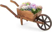 Beeveer Wooden Wagon Planter Box, Garden Planter with Wagon Wheels, Flower Cart for Patio Garden Balcony, Decorative Patio Planter Flowers Herbs Vegetables for Indoor Outdoor Decor, Brown (Rustic)