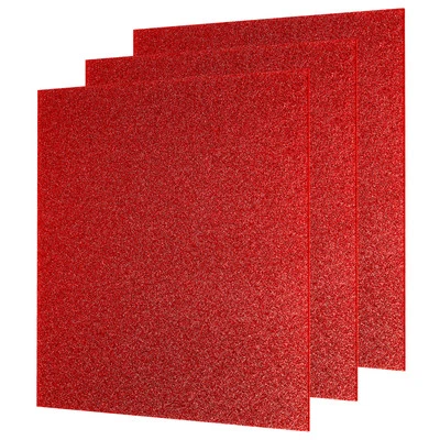 3Pcs Red Glitter Acrylic Sheets 1/8" Thickness 8" x 8" PMMA Sheets
