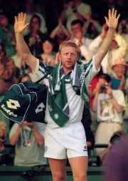 Boris Becker of Germany acknowledges the crowd on Number One Court- Old Photo