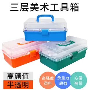 台灣好貨 免運#美術工具箱#大號三層工具箱美術收納盒繪畫收納箱美甲塑料透明五金儲物箱子