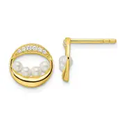 Sterling Silver Gold-Tone Cz & Shell Pearl Post Earrings