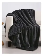 [Serene] Hudson Fleece And Sherpa Reverse Throw Blanket in Charcoal