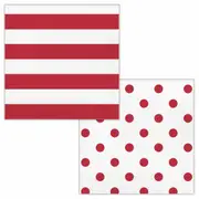 Red Polka Dot and Striped Large Napkins / Serviettes (Pack of 16)
