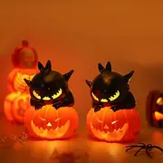2 Pcs Halloween Pumpkin Lantern Home Decoration Props Electronic Candle Light Ghost Festival Party Supplies Bar Haunted House Decorations Night Light Black Cat