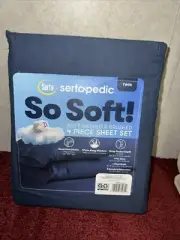 Serta So Soft 4-Piece Blue Twin Bed Sheet Set Soft Washed & Brushed Deep Pockets