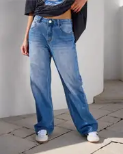 [DESU] DESU Women's Icon Straight Leg Jeans in Blasted Mid Blue Size 2 2 Blasted Mid Blue