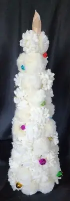 Soft White Puffy Snowball Christmas Tree Table Top Topiary Jingle Bells