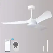 White Smart Ceiling Fans with Light,54” DC Quiet Outdoor Ceiling Fan with remote