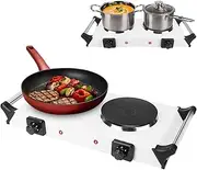 IMOUNTEK 2000W Electric Dual Burner Portable Coil Heating Hot Plate Stove Countertop RV Hotplate with 5 Temperature Adjustments Portable Handles/White