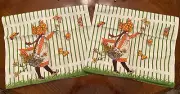 Vtg Linen Tea Towel set Holly Hobbie Girl Butterfly Retro Mc Crory Romania NOS