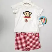 Paul Frank Girl's 2 piece outfit Shorts Shirt Size 12M 12 M Months Monkey Red W