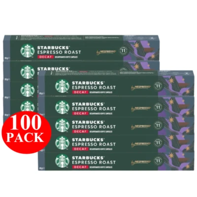 Starbucks By Nespresso Decaf Espresso Roast Coffee Pods Capsules 100 Pack