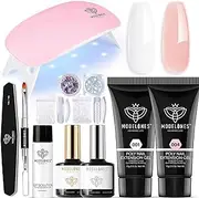 Modelones Poly Nail Gel Kit Builder Extension Gel Nude White French Nail Colors with Mini Nail Lamp Slip Solution Rhinestone Nail Manicure All-in-one Kit DIY Nail Art Design Beginner Kit Gift