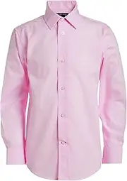 [Tommy Hilfiger] Boys' Long Dress Shirt, Collared Button-Down with Cuff Sleeves, Gingham, Light Pink, 16 Husky