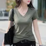 精品女裝夏季新款韓版女士短袖T恤V領95棉打底衫天貓京東貨源