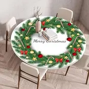 Morbuy Round Waterproof Tablecloth, Fitted Table Cover with Elastic Edge, Stain Table Cloth Wipeable Tablecloths Resistant Christmas Print Table Clothes (Diameter 80cm,Christmas 1)