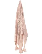 [MAINE & CRAWFORD] Barnes Chunky Knit Throw Blanket With Tassels 152x127cm in Blush
