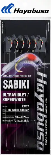Hayabusa EX127 UV White Shrimp Sabiki Fishing Rig #18