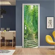 Door Stickers Bamboo Grove Forest Scenery Door Stickers Wall Decals Bedroom Decoration Living Room Murals