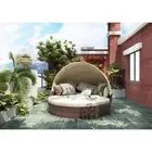 Sunbed Daybed Outdoor Patio Sectional Sofa w/Retractable Canopy Beige/Blue