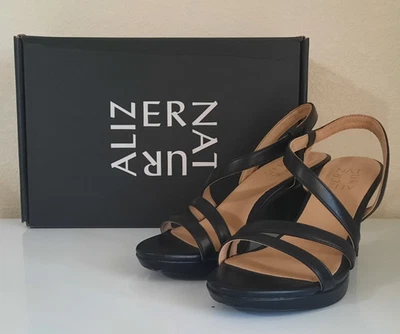New NATURALIZER Women's Size 6 Black Faux Leather Brenta Strappy Heeled Sandal