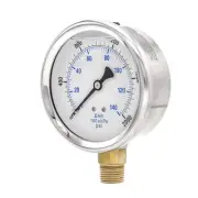 201L-402O Bottom Mount Glycerine Filled Pressure Gauge w/ SS Case, Brass Inte...