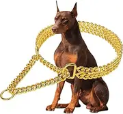Gold Dog Chain Collar Stainless Steel 18K Gold Collar Adjustable Walking, Metal Cuban Link Chew Proof Double Row Chain for Large Small Medium Dogs