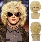 Mens Curly Light Blonde Afro Wig Short Fluffy Rocker Wigs
