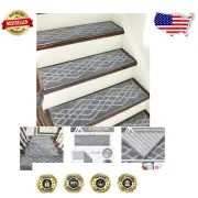 15PC Grey Non-Slip Carpet Stair Runners - Safe & Stylish for Kids and Pets