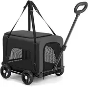 Pet Stroller for Small Dogs with Wheels Dog Stroller Soft Lightweight Portable Cat Stroller with Telescopic Handle and Shoulder Strap(Black)