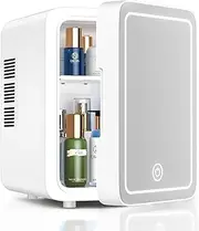 Skincare Fridge With Dimmable LED Light Mirror, 6L Makeup Mini Fridge for Bedroom, Car, Office & Dorm, Cooler & Warmer, Portable Small Refrigerator for Cosmetics, Skin Care and Food, White